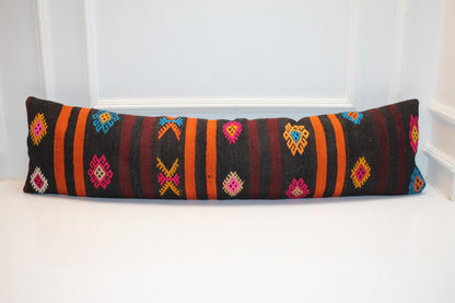 Tribal Kilim Lumbar Pillow | Vintage Wool Bench Cushion, 12x48 inch