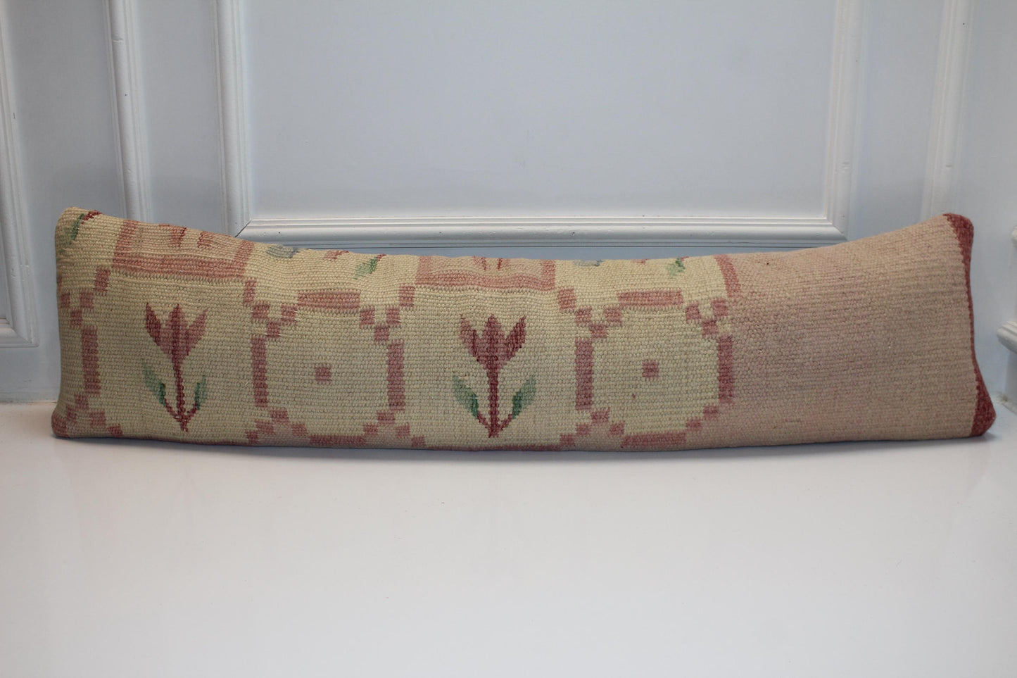 Floral Kilim Lumbar Pillow | Vintage Wool Bench Cushion Cover (12x48 inch)