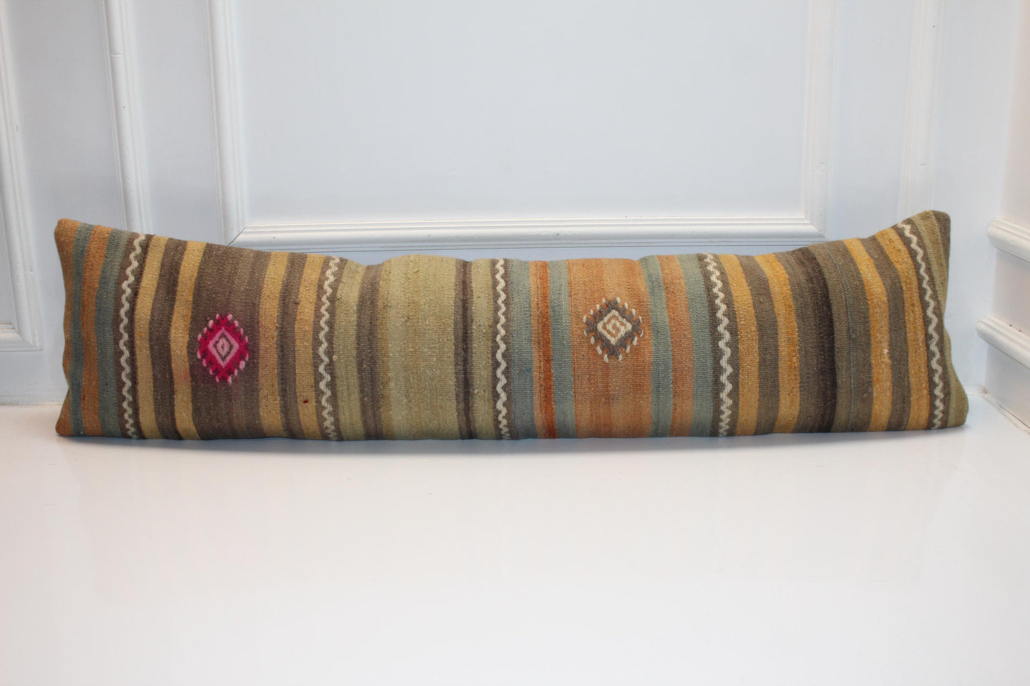 Striped Kilim Lumbar Pillow Cover | Rustic Wool, 12x48 inch