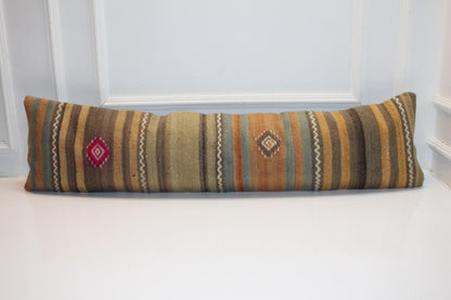 Striped Kilim Lumbar Pillow Cover | Rustic Wool, 12x48 inch