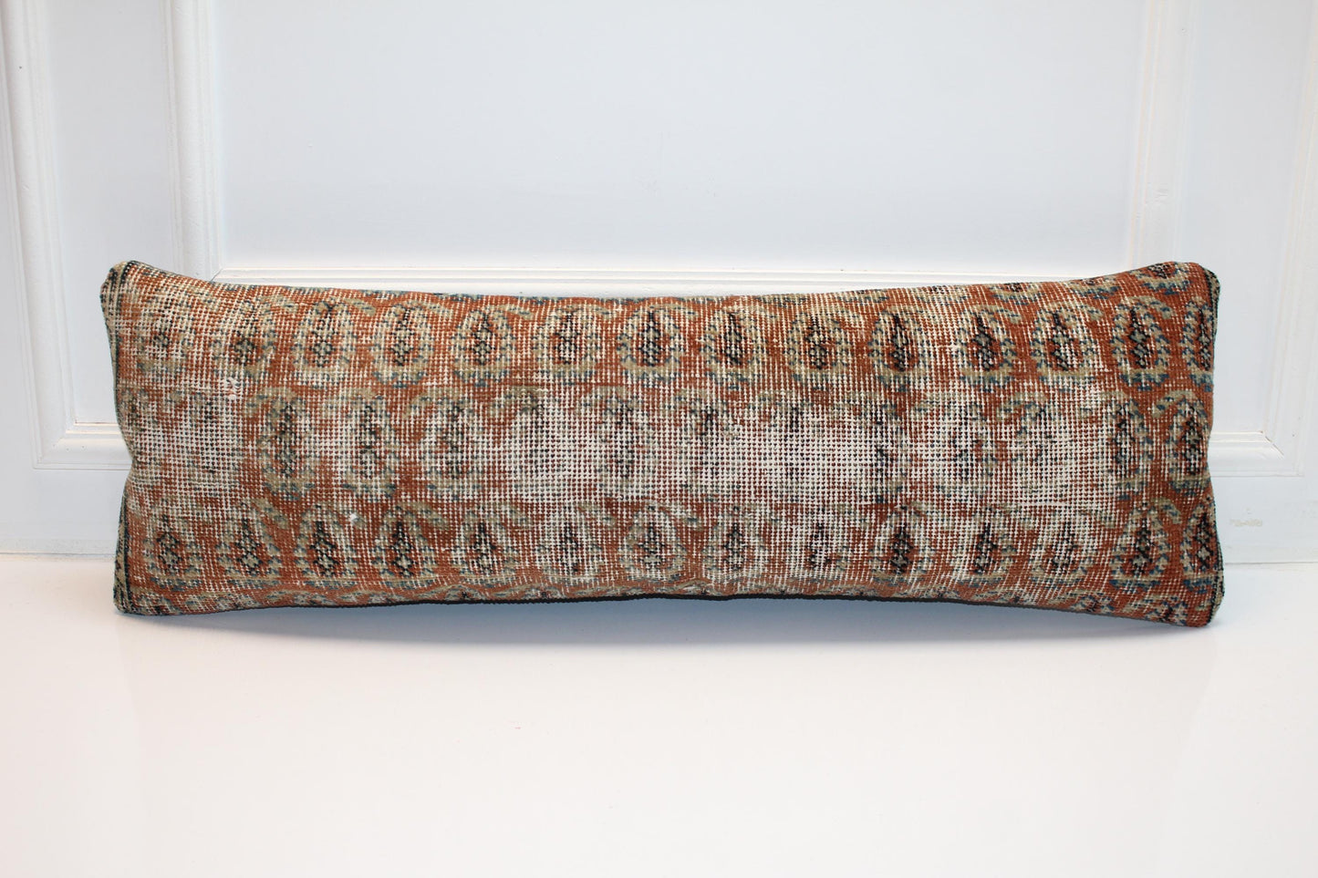 Vintage Ikat Kilim Lumbar Pillow Cover | Earthy Brown, Green Wool (12x36 in)