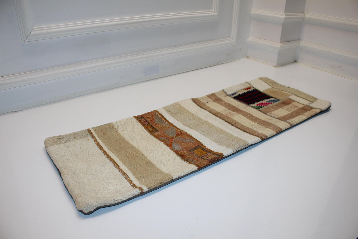 Handmade Kilim Lumbar Pillow Cover | Patchwork Wool Cushion (12x36 in)