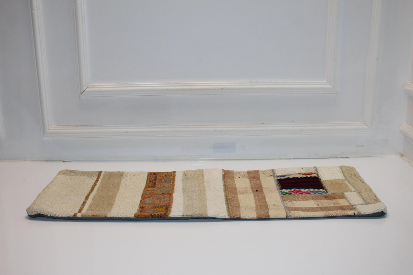 Handmade Kilim Lumbar Pillow Cover | Patchwork Wool Cushion (12x36 in)