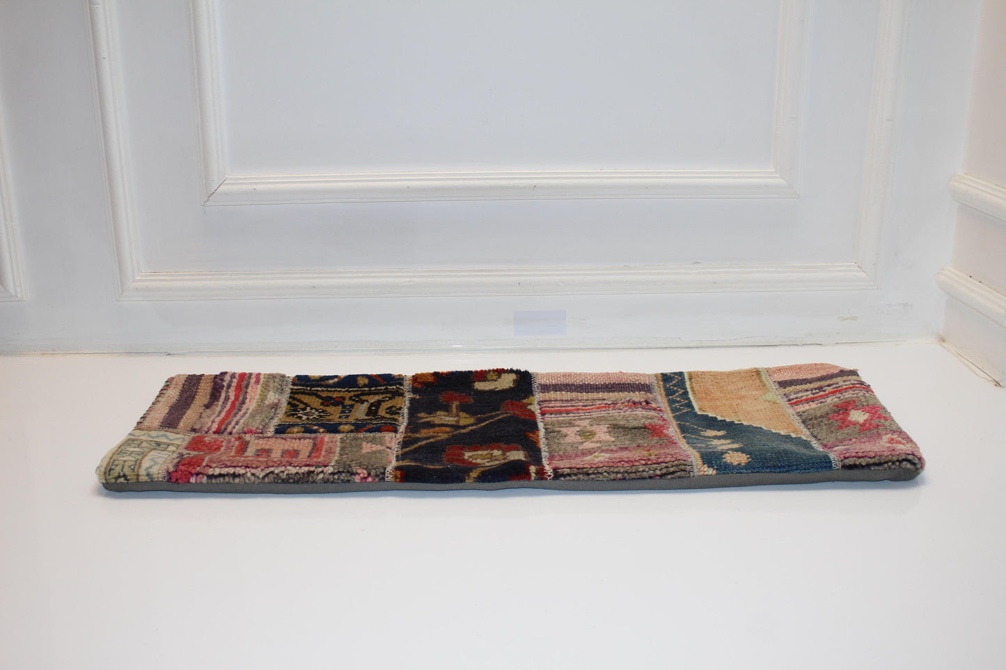Handmade Patchwork Kilim Lumbar Pillow Cover | Vintage Wool Bench Cushion (12x36 in)