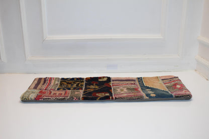 Handmade Patchwork Kilim Lumbar Pillow Cover | Vintage Wool Bench Cushion (12x36 in)