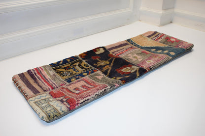 Handmade Patchwork Kilim Lumbar Pillow Cover | Vintage Wool Bench Cushion (12x36 in)