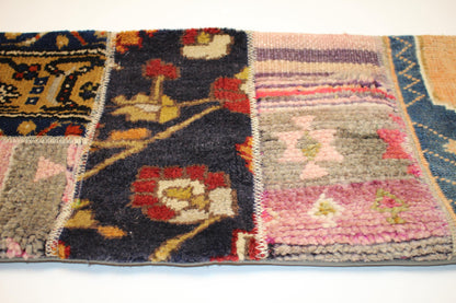 Handmade Patchwork Kilim Lumbar Pillow Cover | Vintage Wool Bench Cushion (12x36 in)