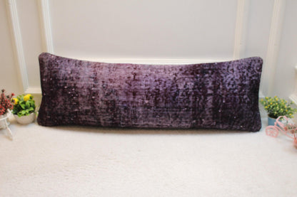 Purple Kilim Lumbar Pillow Cover: Upcycled Woven Rug, 12x36 inch