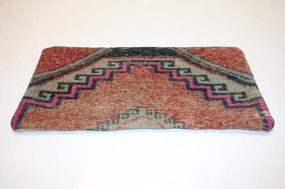 Rust & Pink Geometric Rug Cushion, Tribal Bench Pillow Decor(12x24 in)