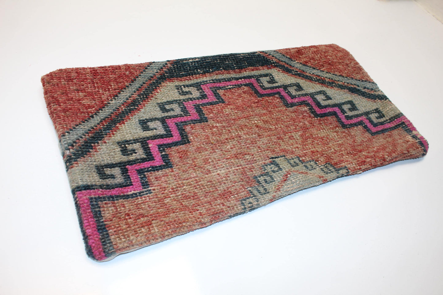 Rust & Pink Geometric Rug Cushion, Tribal Bench Pillow Decor(12x24 in)