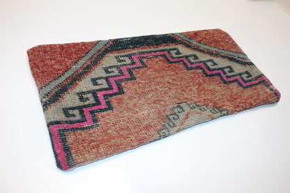 Rust & Pink Geometric Rug Cushion, Tribal Bench Pillow Decor(12x24 in)