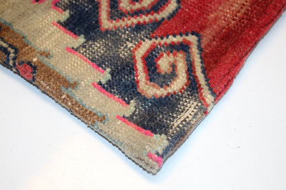 Bold Tribal Medallion Rug Cushion, Red & Indigo Bench Accent Decor (12x24 in)