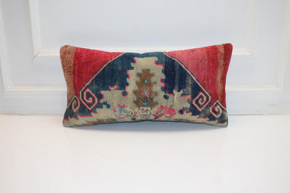 Bold Tribal Medallion Rug Cushion, Red & Indigo Bench Accent Decor (12x24 in)