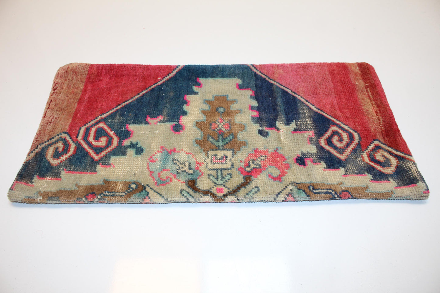 Bold Tribal Medallion Rug Cushion, Red & Indigo Bench Accent Decor (12x24 in)