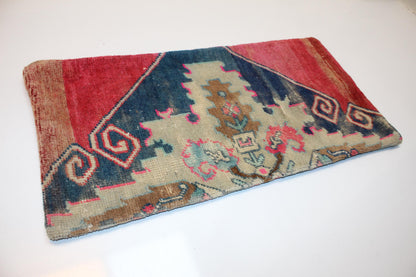 Bold Tribal Medallion Rug Cushion, Red & Indigo Bench Accent Decor (12x24 in)
