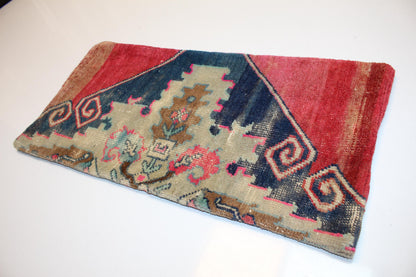 Bold Tribal Medallion Rug Cushion, Red & Indigo Bench Accent Decor (12x24 in)