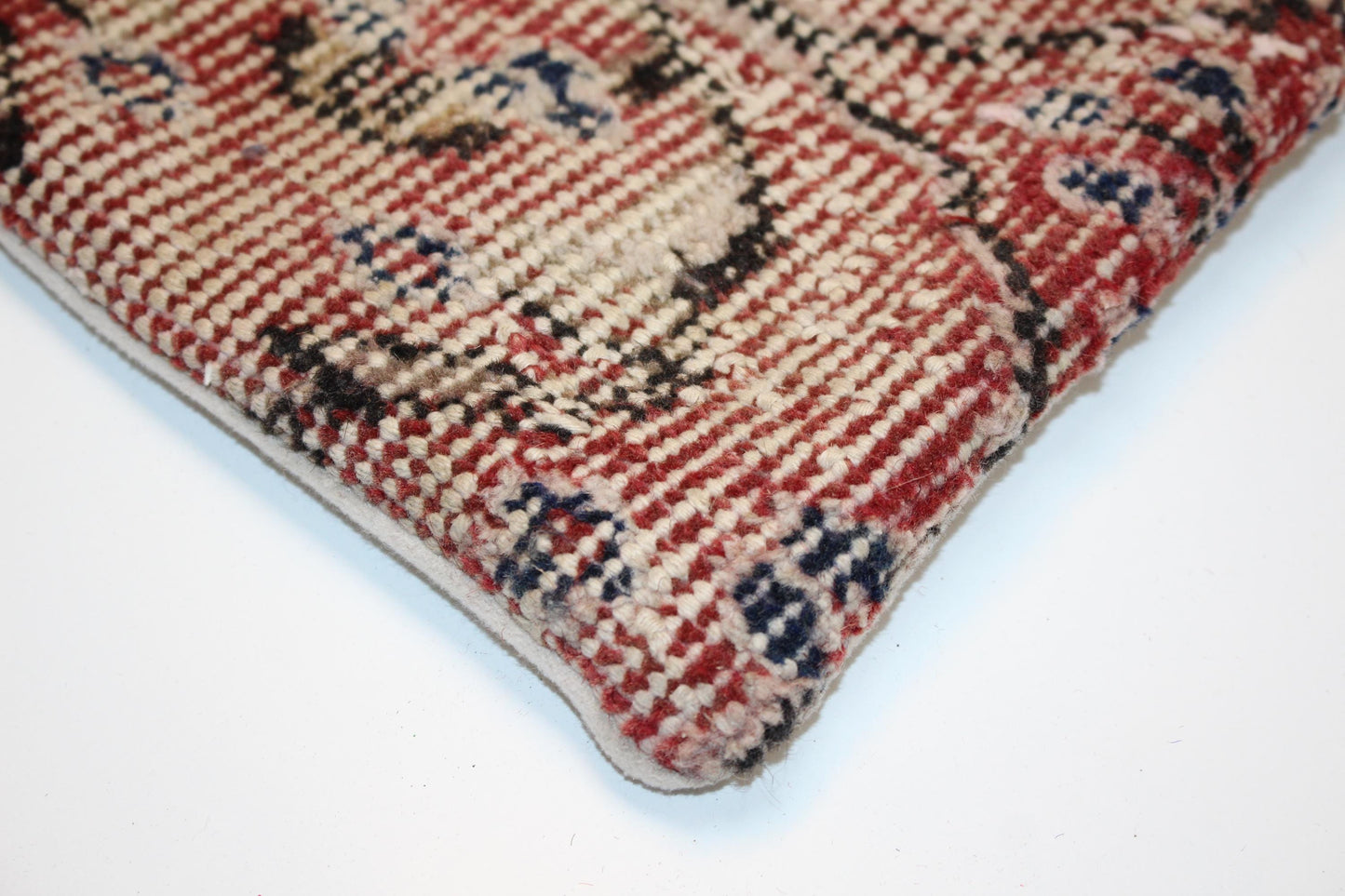 Antique Anatolian Rug Cushion, Tribal Red Medallion Bench Pillow (12x24 in)