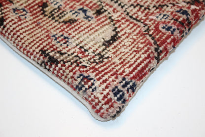 Antique Anatolian Rug Cushion, Tribal Red Medallion Bench Pillow (12x24 in)