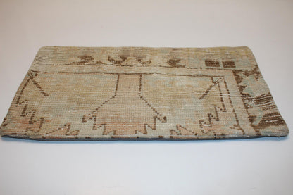 Subtle Geometric Rug Cushion, Neutral Antique Anatolian Bench Pillow(12x24 in)
