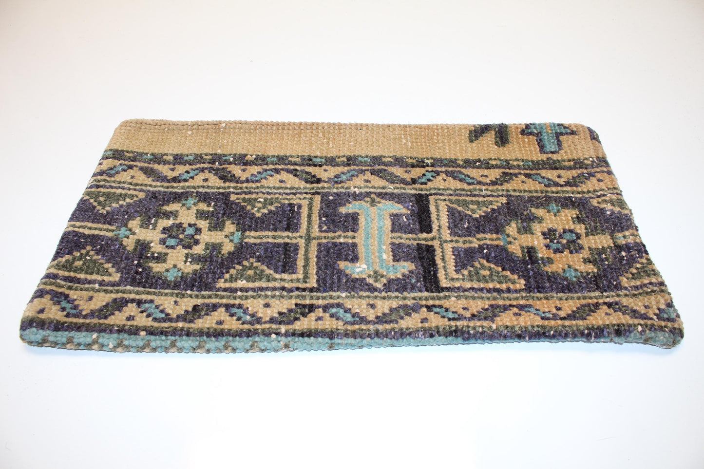 Tribal Anatolian Rug Cushion, Earthy Boho Bench Pillow(12x24 in)