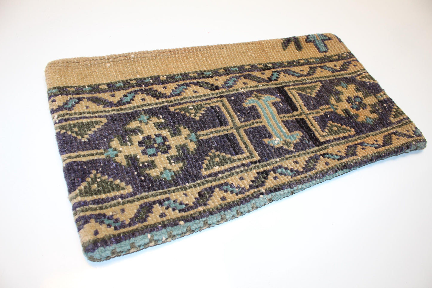 Tribal Anatolian Rug Cushion, Earthy Boho Bench Pillow(12x24 in)
