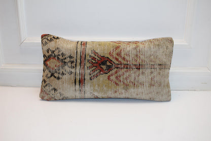 Abstract Anatolian Pattern Rug Cushion, Warm Neutral Bench Pillow(12x24 in)