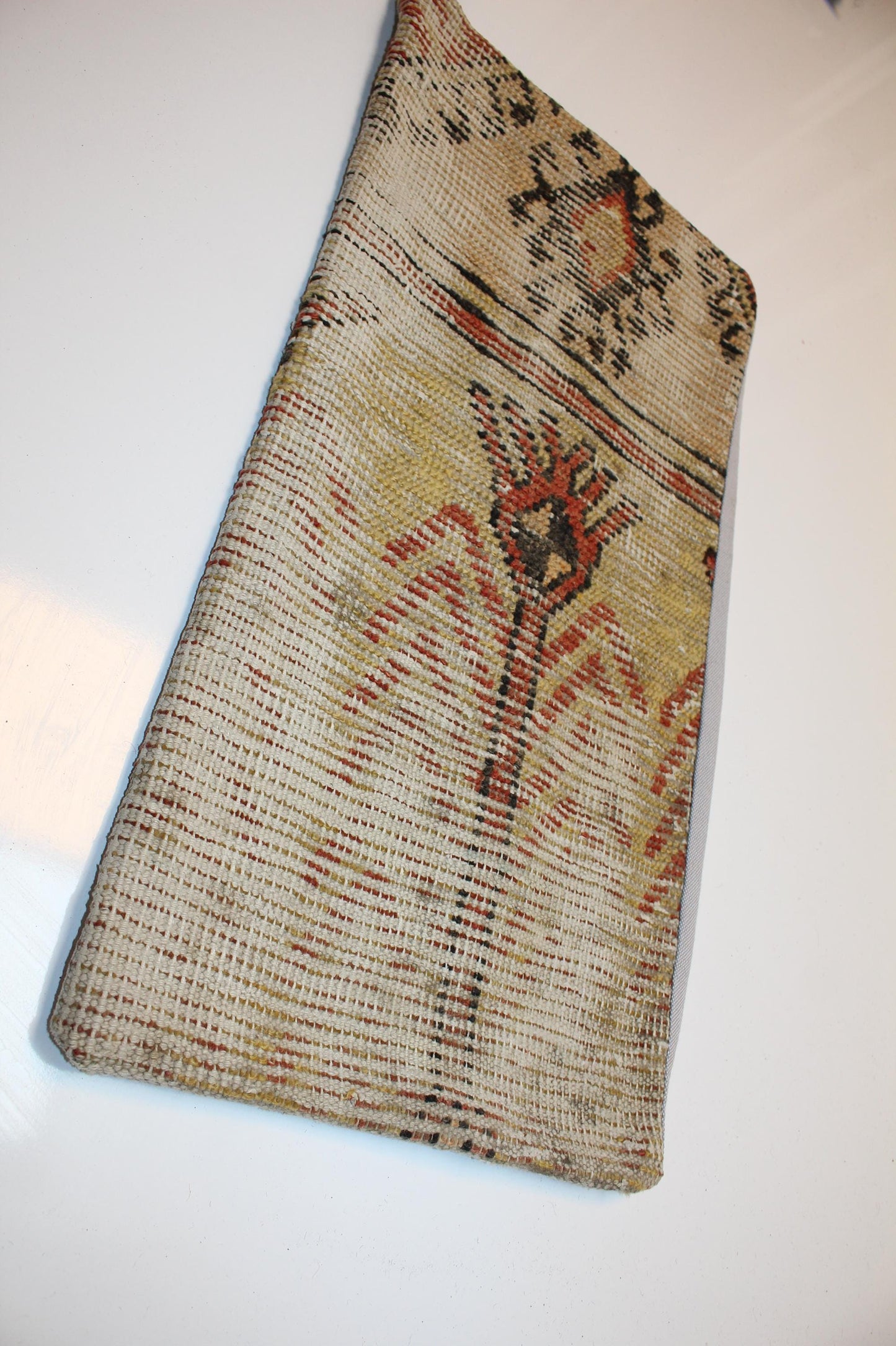 Abstract Anatolian Pattern Rug Cushion, Warm Neutral Bench Pillow(12x24 in)