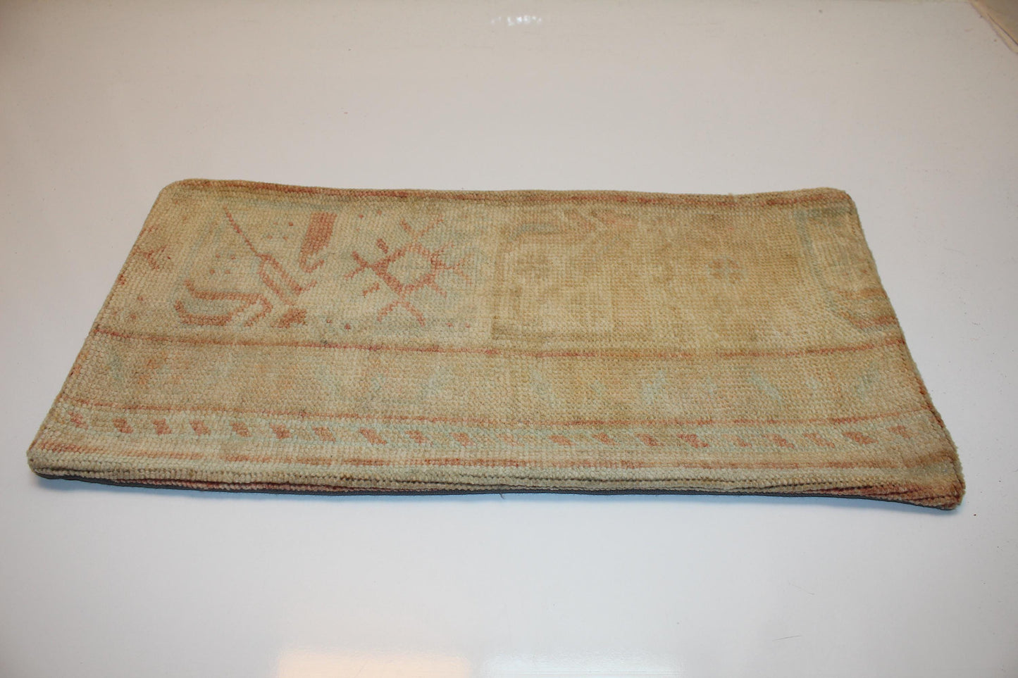 Soft Washed Anatolian Rug Cushion, Minimal Earth Tone Bench Pillow (12x24 in)