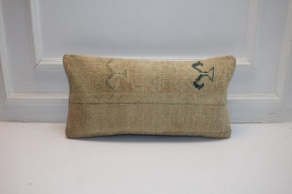 Minimal Primitive Anatolian Rug Cushion, Neutral Wabi Sabi Bench Pillow(12x24 in)