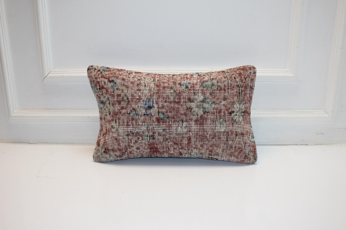 Soft Faded Turkish Rug Cushion with Delicate Motifs for Calm Boho Decor12x20