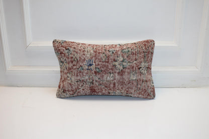 Soft Faded Turkish Rug Cushion with Delicate Motifs for Calm Boho Decor12x20