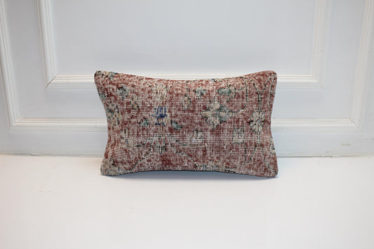 Soft Faded Turkish Rug Cushion with Delicate Motifs for Calm Boho Decor12x20