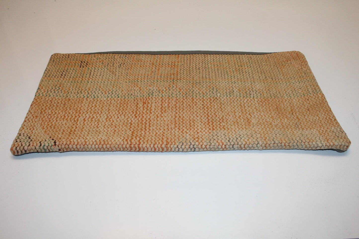 Vintage Turkish Kilim Lumbar Pillow, Beige Green Boho Cushion, 12x24