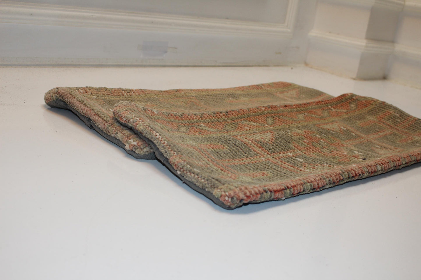 Set of 2-Soft Sage Green & Blush Pink Anatolian Rug Style Bench Cushions
