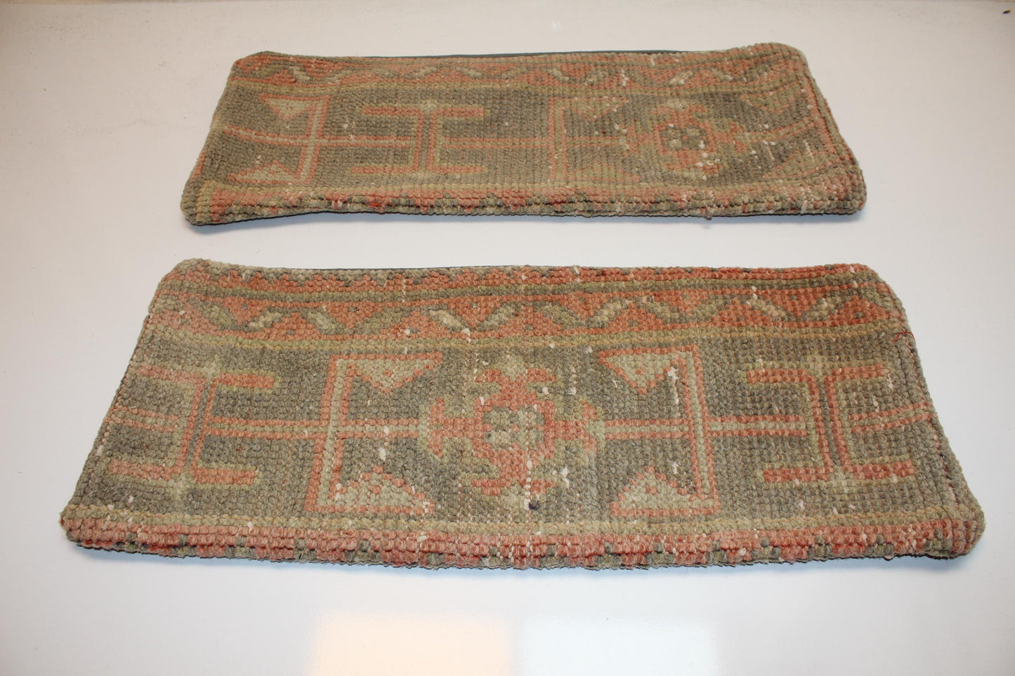 Set of 2-Soft Sage Green & Blush Pink Anatolian Rug Style Bench Cushions