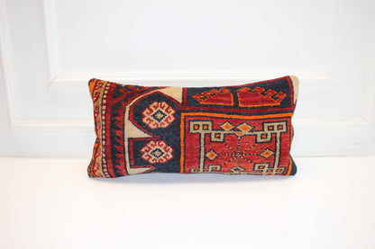 Handwoven Kilim Pillow Cover, Turkish Boho Cushion (12x24 inch)