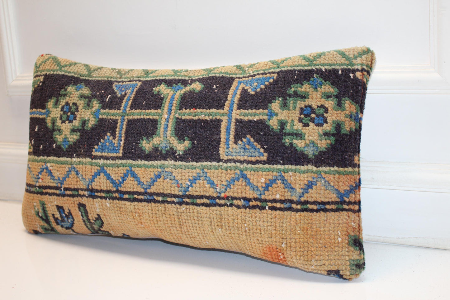 Tribal Anatolian Rug Cushion for Bench, Boho Ethnic Home Decor(12x24 in)