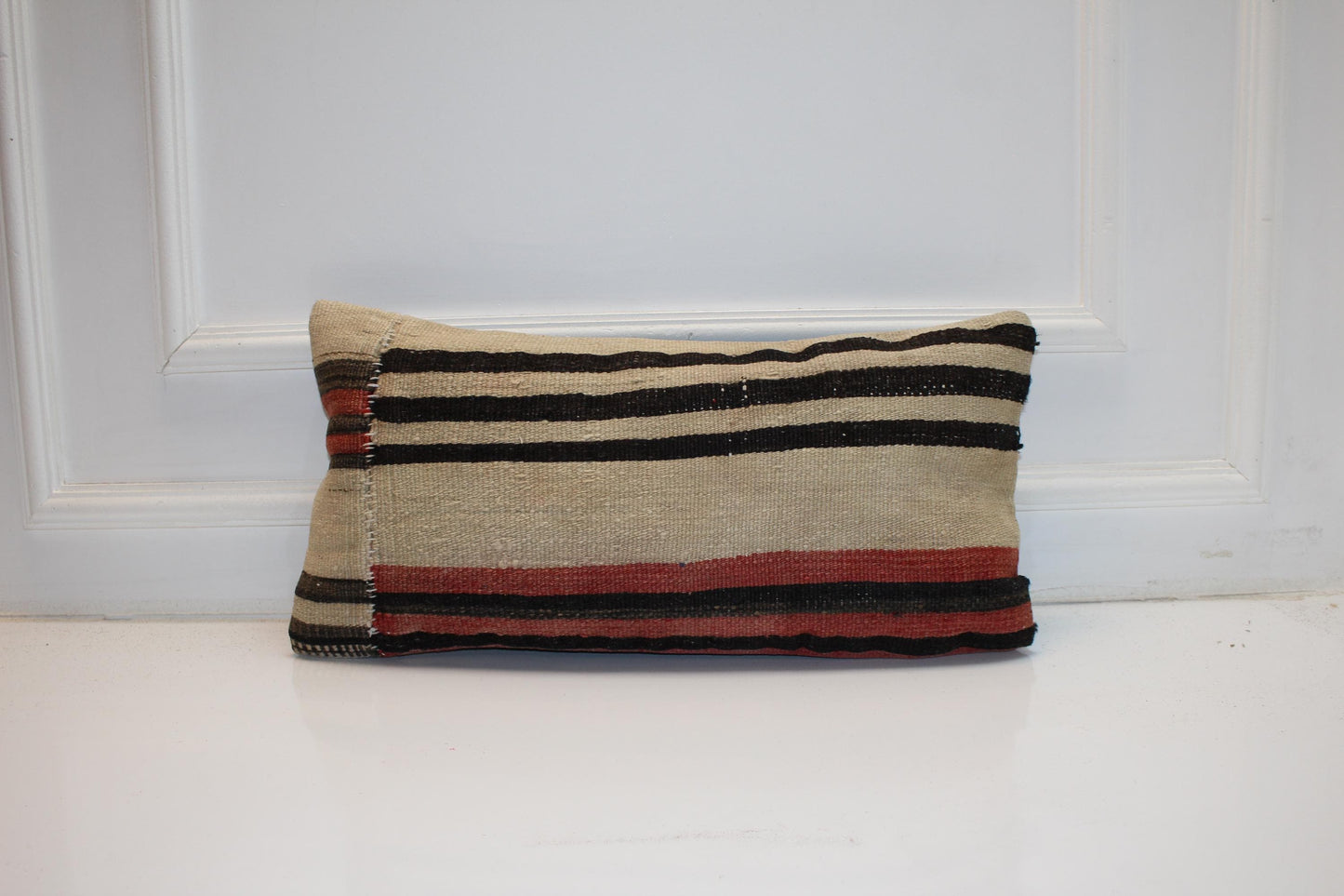 Striped Anatolian Rug Cushion for Bench, Rustic Minimal Boho Decor(12x24 in)