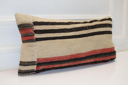 Striped Anatolian Rug Cushion for Bench, Rustic Minimal Boho Decor(12x24 in)