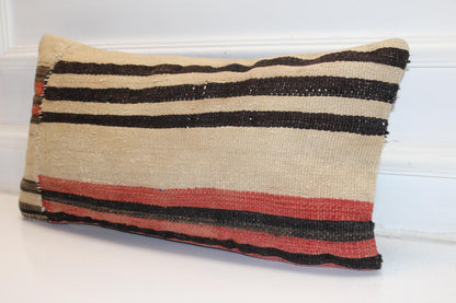 Striped Anatolian Rug Cushion for Bench, Rustic Minimal Boho Decor(12x24 in)
