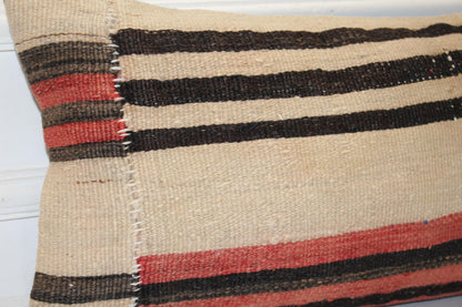 Striped Anatolian Rug Cushion for Bench, Rustic Minimal Boho Decor(12x24 in)