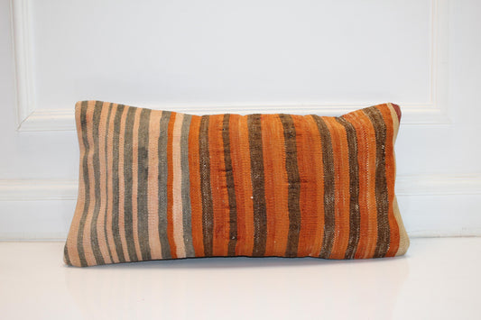 Warm Striped Anatolian Rug Cushion for Bench, Rustic Boho Home Decor(12x24 in)