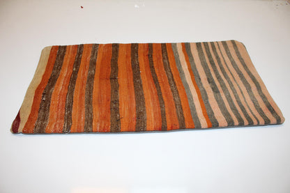 Warm Striped Anatolian Rug Cushion for Bench, Rustic Boho Home Decor(12x24 in)