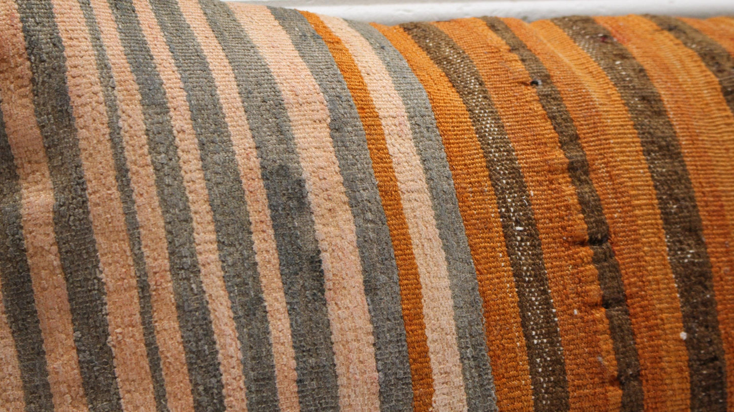 Warm Striped Anatolian Rug Cushion for Bench, Rustic Boho Home Decor(12x24 in)
