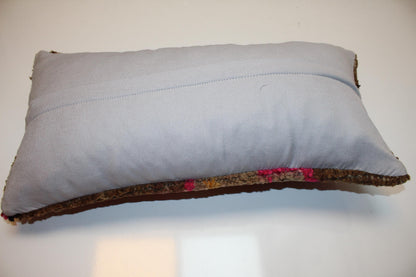 High Pile Textured Anatolian Motif Cushion with Pink Accents for Bench(12x24 in)