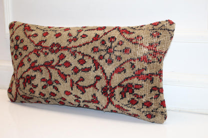 Red Floral Vine Pattern Rug Cushion on Beige Ground for Bench Decor(12x24 in)