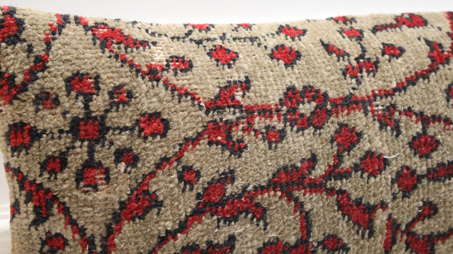 Red Floral Vine Pattern Rug Cushion on Beige Ground for Bench Decor(12x24 in)