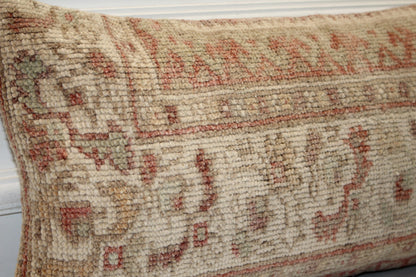 Soft Faded Anatolian Pattern Rug Cushion in Pale Earth Tones for Bench(12x24 in)