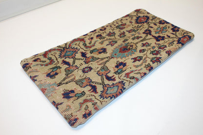 Vintage Turkish Rug Lumbar Pillow • Floral Kilim Throw Cover 12x24