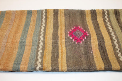 Vintage Turkish Kilim Lumbar Pillow Cover, Striped Rug Cushion (12x36 in)